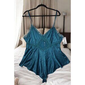 ✨ Victoria's Secret XXL Teal Satin Lace Romper One Piece Pajama Lingerie Sleep